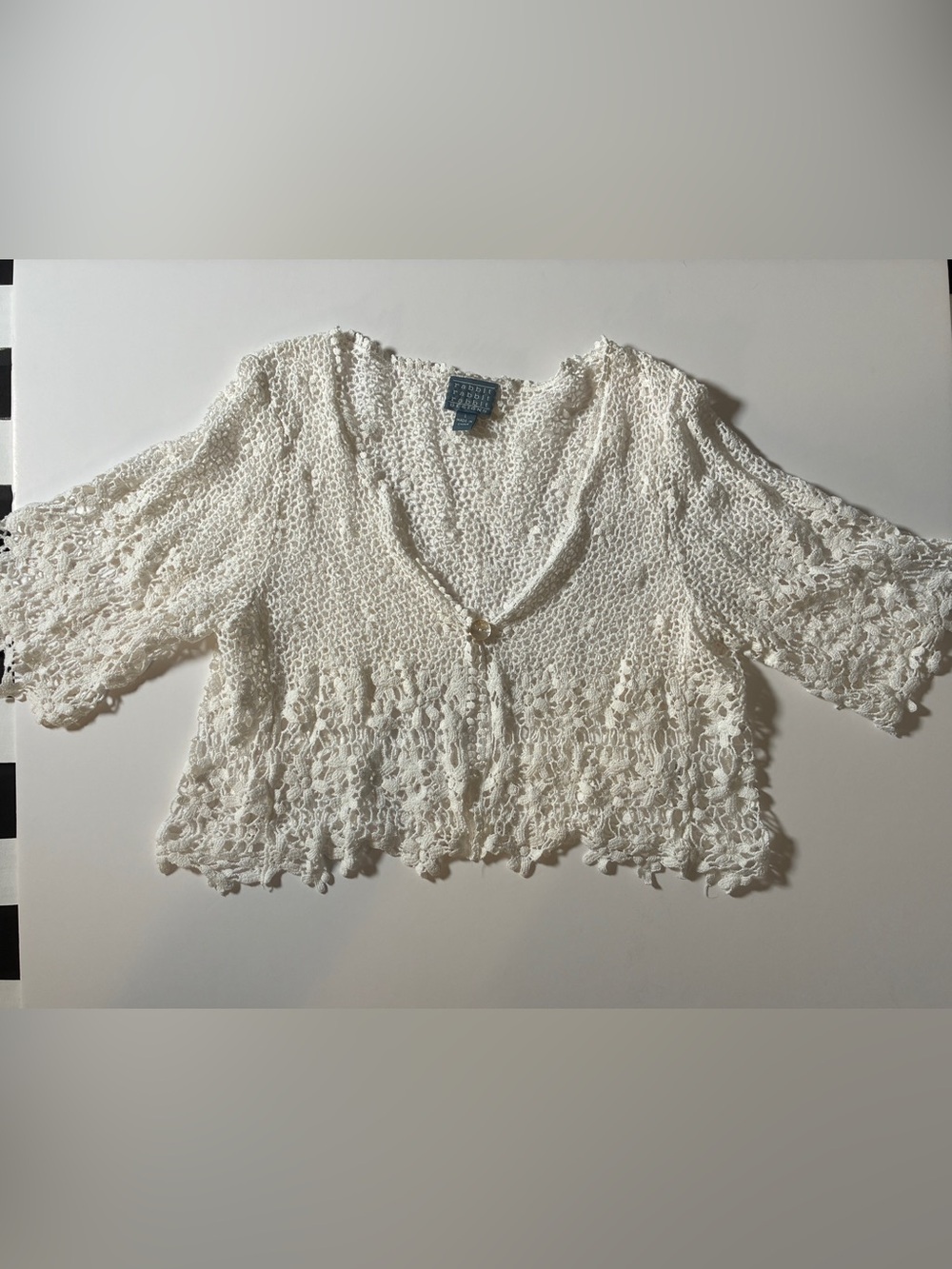 Rabbit Rabbit Rabbit White Crochet Cropped Cardigan, Size L